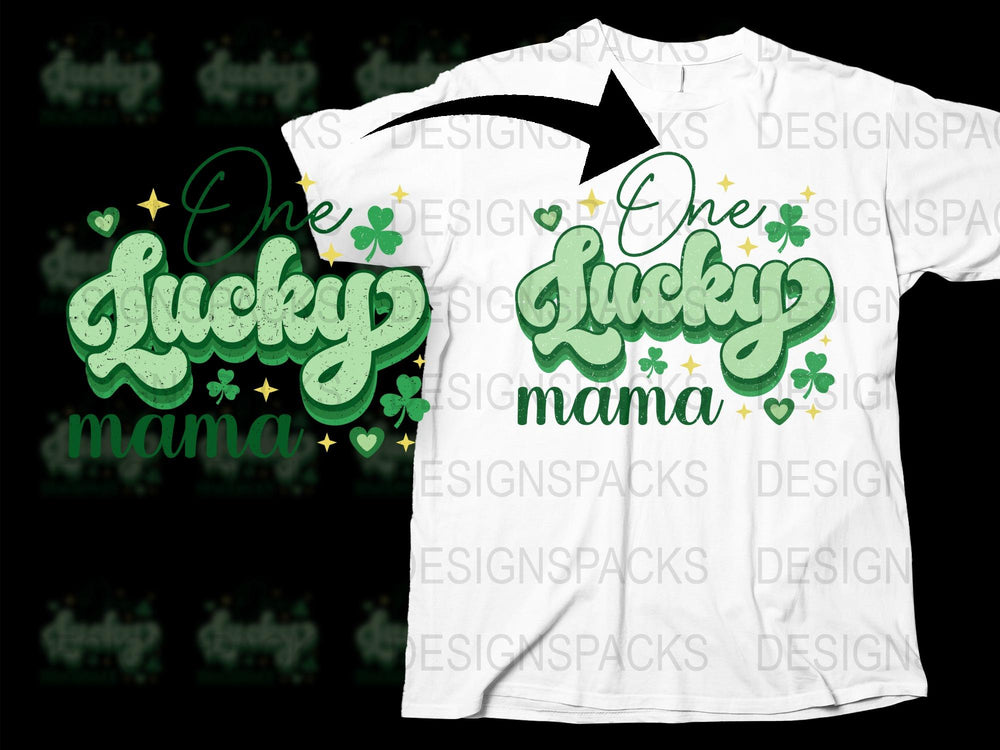 One Lucky Mama St. Patrick's Day T-Shirt, Green Clover Graphic Tee, Women's Festive Holiday Shirt