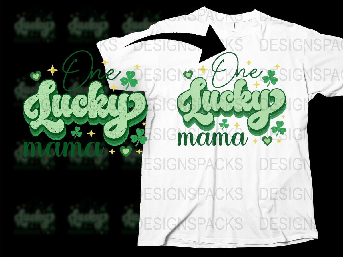 One Lucky Mama St. Patrick's Day T-Shirt, Green Clover Graphic Tee, Women's Festive Holiday Shirt