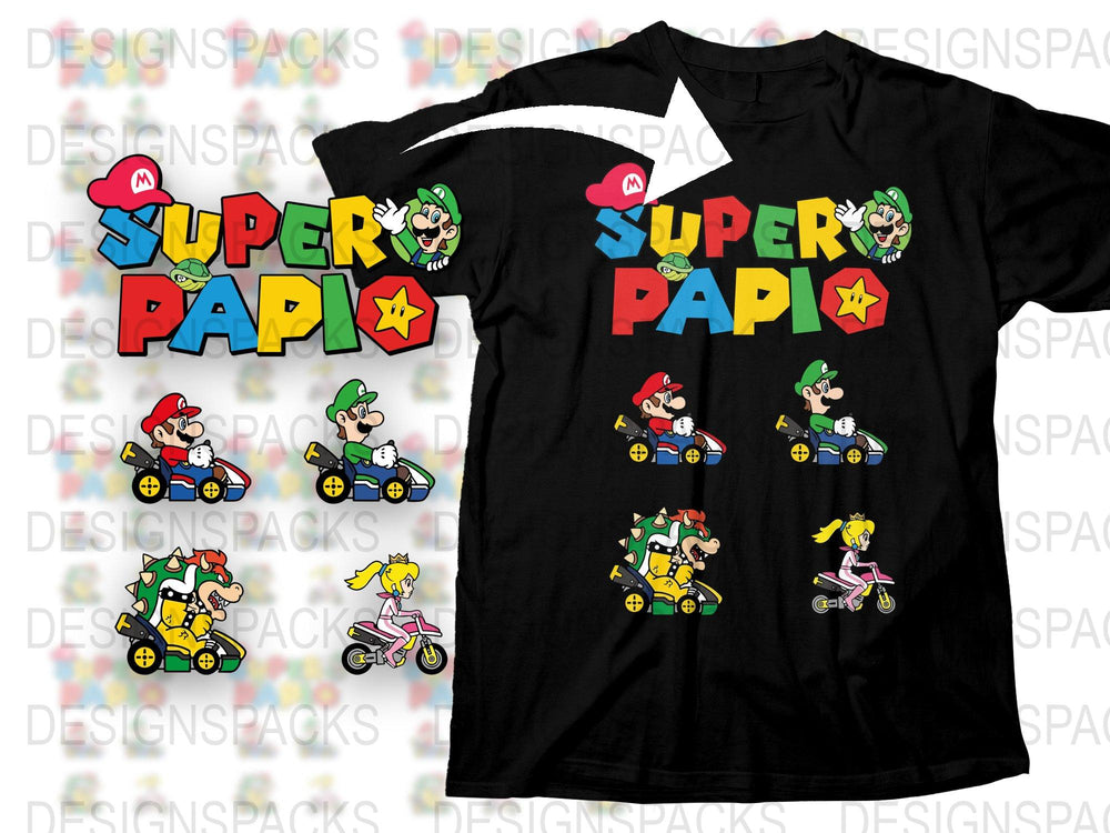 Super Papi Themed T-Shirt, Fun Family Video Game Style Tee, Unique Gift for Dads, Colorful Cartoon Character Design