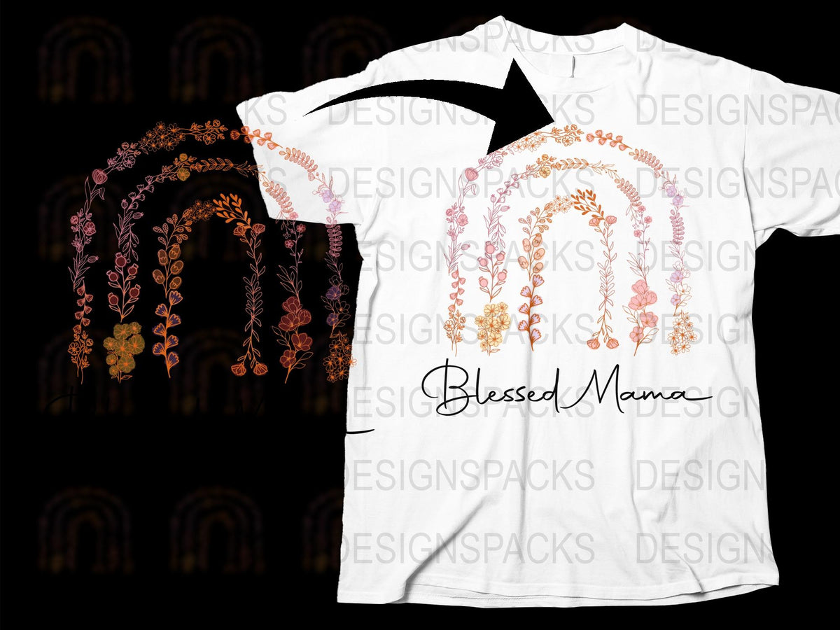 Blessed Mama T-Shirt, Floral Rainbow Graphic Tee, Stylish Mother's Day Gift, Casual Women's Fashion Top