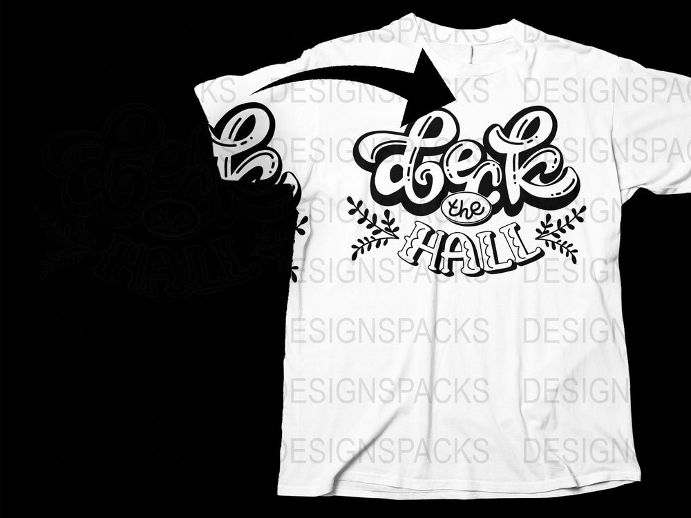 Deck the Hall Festive Holiday T-Shirt, Christmas Typography White Tee, Casual Winter Apparel