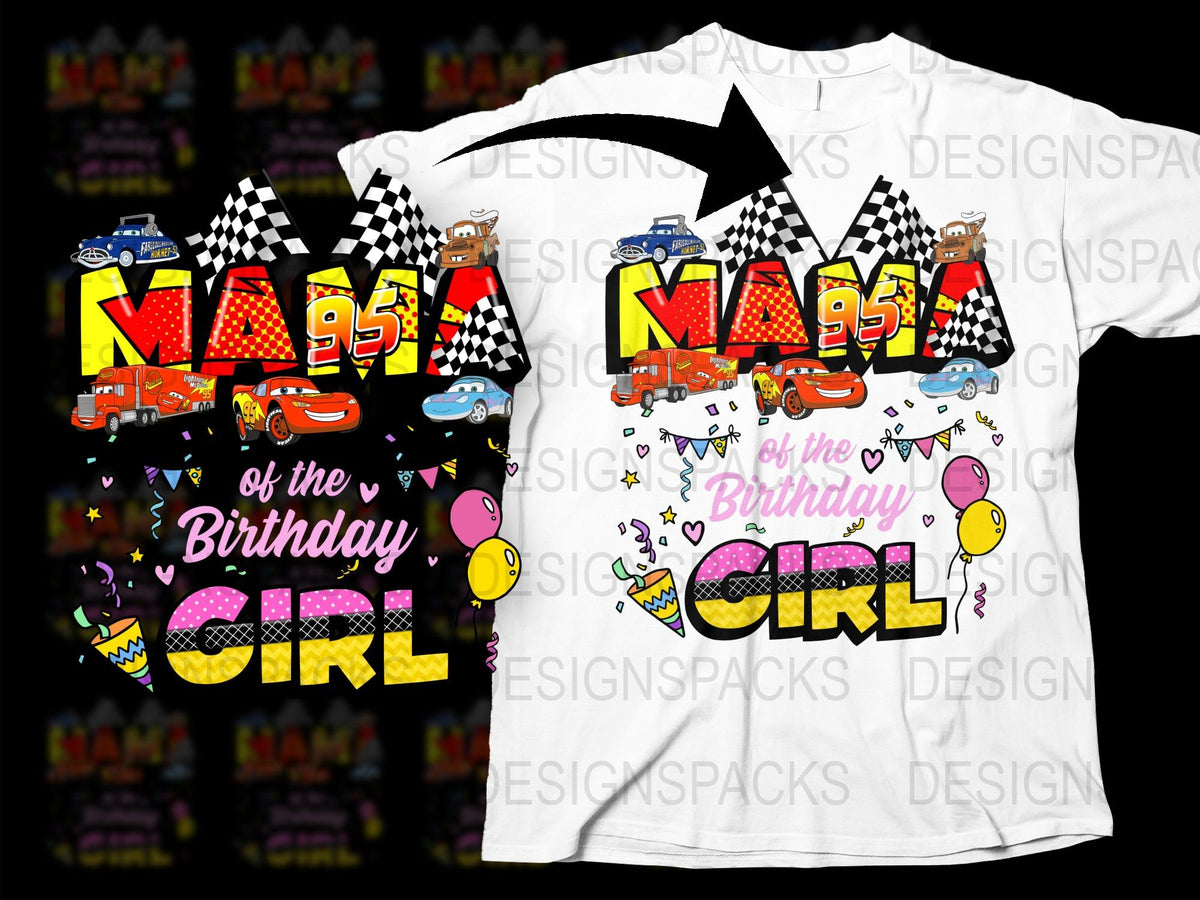 Kids Racing Car Birthday Shirt, Custom Age 95th Birthday Girl Tee, Colorful Party Celebration Top, Gift Idea for Her