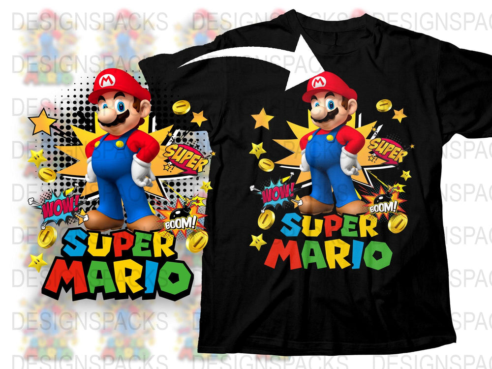 Super Mario Graphic T-Shirt, Retro Video Game Tee, Colorful Cartoon Character Shirt, Unisex Adult Clothing