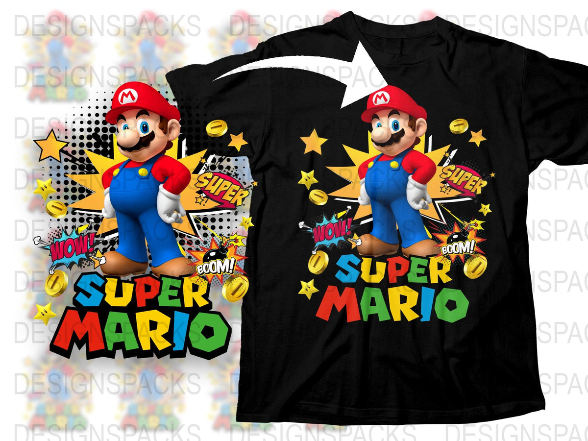 Super Mario Graphic T-Shirt, Retro Video Game Tee, Colorful Cartoon Character Shirt, Unisex Adult Clothing