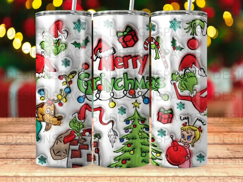 The Grinch, Cindy Lou Who, and Max celebrate Christmas with festive decorations.