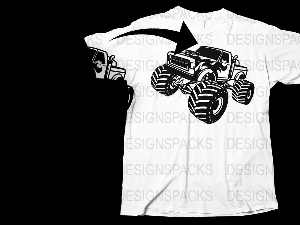 Kids Monster Truck T-Shirt, Graphic Tee for Boys, Cool Monster Truck Design, White Shirt, Gift for Children