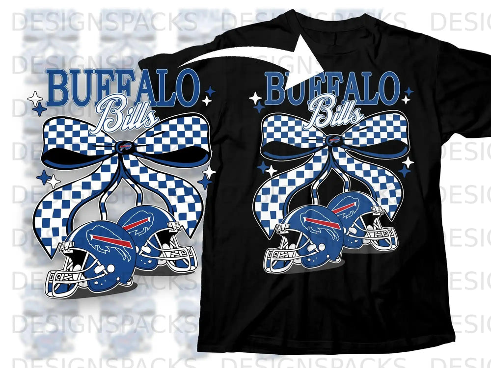 Buffalo Bills Checkered Bow and Helmets Graphic T-shirt