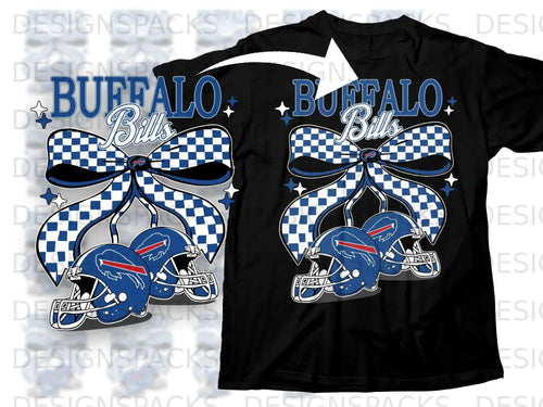 Buffalo Bills Checkered Bow and Helmets Graphic T-shirt