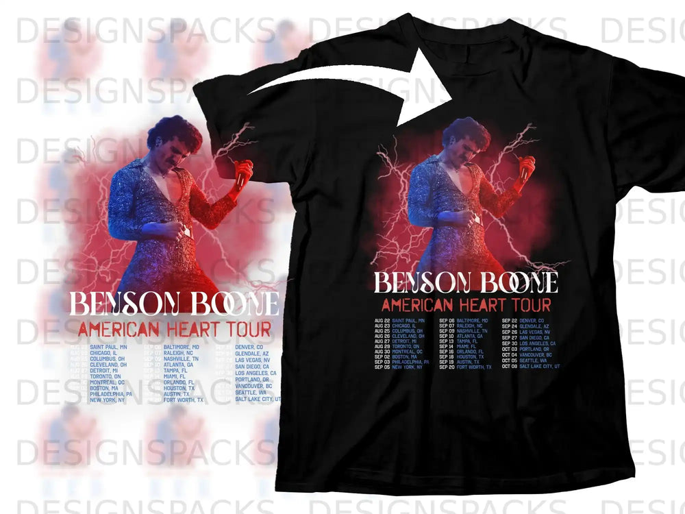 Benson Boone American Heart Tour t-shirt with concert dates listed.