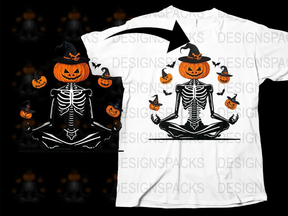 Halloween Pumpkin Skeleton T-Shirt, Spooky Jack O'Lantern Graphic Tee, Black and White, Unisex Halloween Apparel for Parties