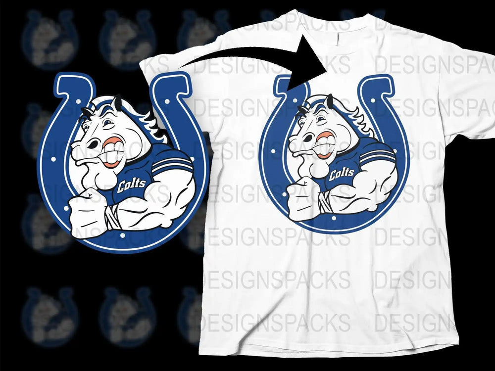 Indianapolis Colts Inspired T-Shirt, Cartoon Horse Graphic, Sports Team Fan Apparel, Casual Comfort Fit, Unisex Style