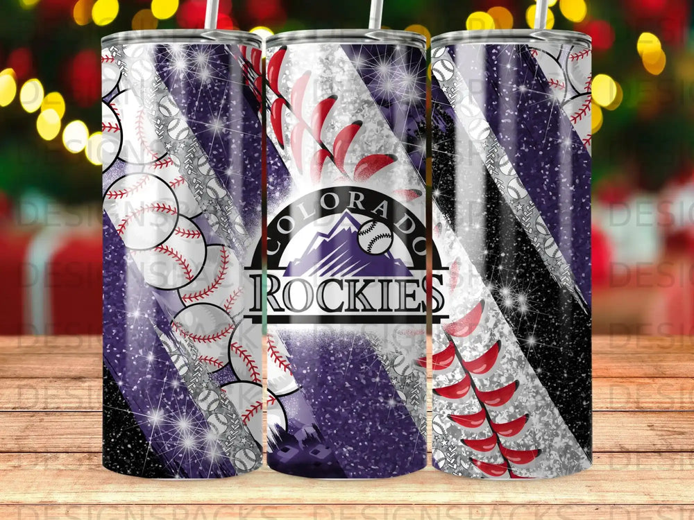 Colorado Rockies tumbler with baseballs and glitter.