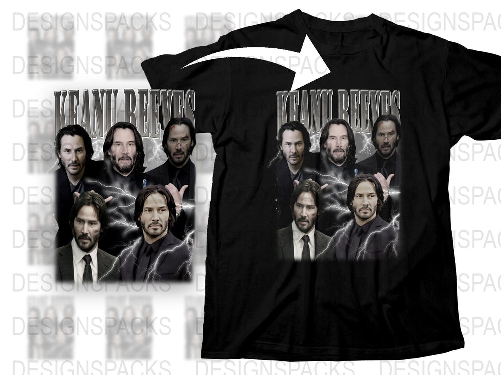 Keanu Reeves Fan T-Shirt, Multiple Poses Graphic Tee, Unisex Black Cotton Shirt, Actor Inspired Apparel, Movie Star Fashion Top