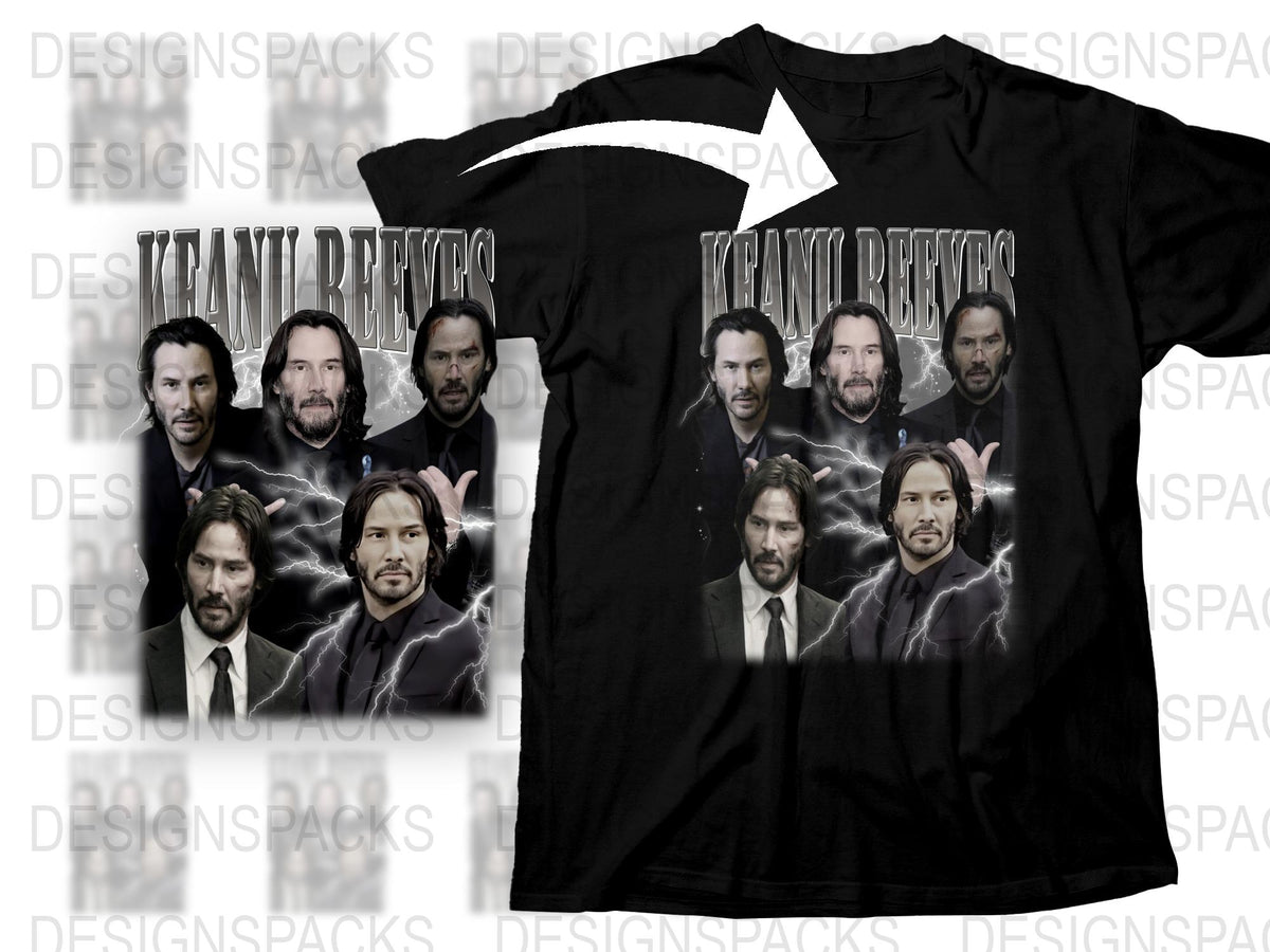 Keanu Reeves Fan T-Shirt, Multiple Poses Graphic Tee, Unisex Black Cotton Shirt, Actor Inspired Apparel, Movie Star Fashion Top
