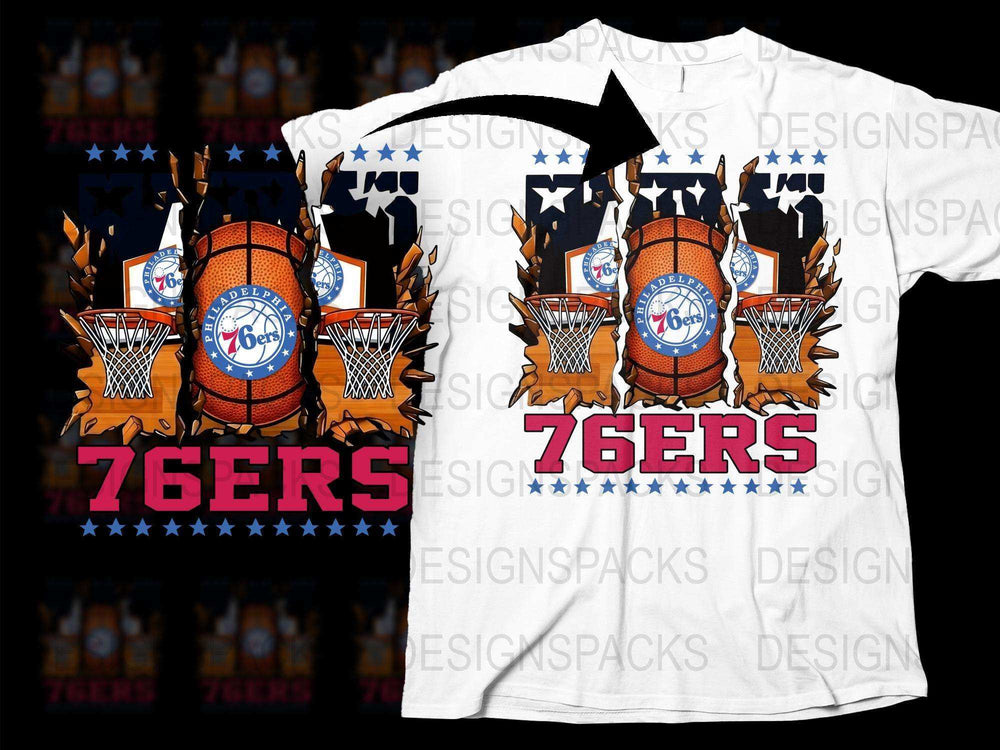 Philadelphia 76ers Basketball Team Graphic T-Shirt, Unisex Sports Fan Apparel, White Full Print Tee