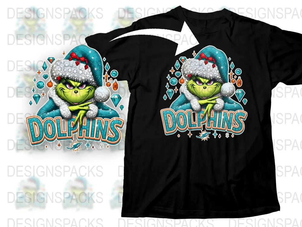 Miami Dolphins Grinch T-Shirt, Winter Sports Fan Apparel, Football Holiday Tee