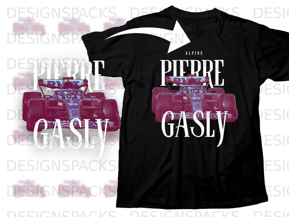 Black t-shirt with "ALPINE PIERRE GASLY" printed on the front.