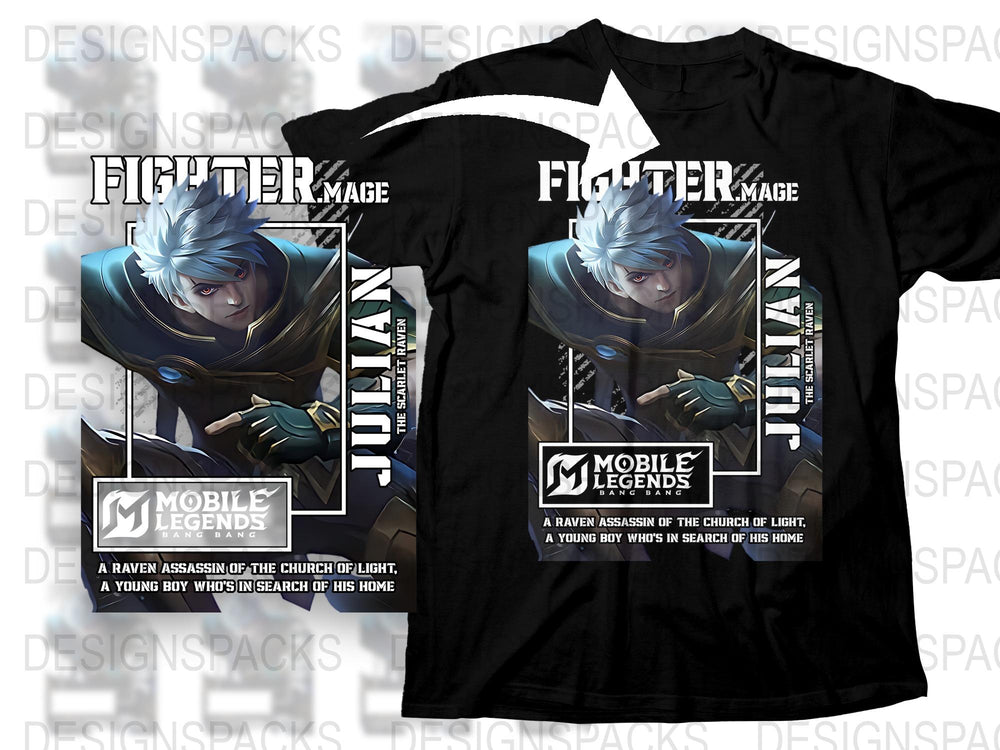 Mobile Legends Fighter Mage T-Shirt, Raven Assassin Graphic Tee, Gaming Apparel, Unisex Black Shirt