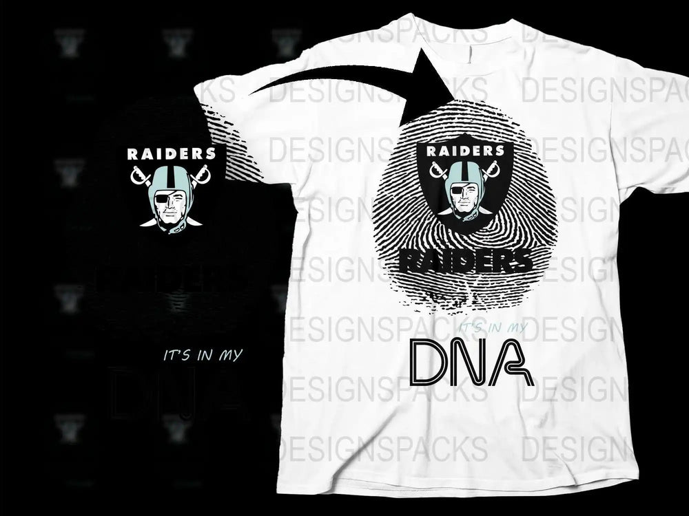 Raiders Bull Design T-Shirt, Black and White Graphic Tee, DNA Slogan, Sports Fan Apparel