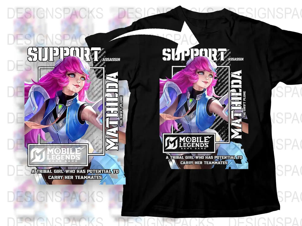 Mobile Legends Support T-Shirt, Assassin Graphic Tee, Gaming Apparel, Pink Hair Female Character Design