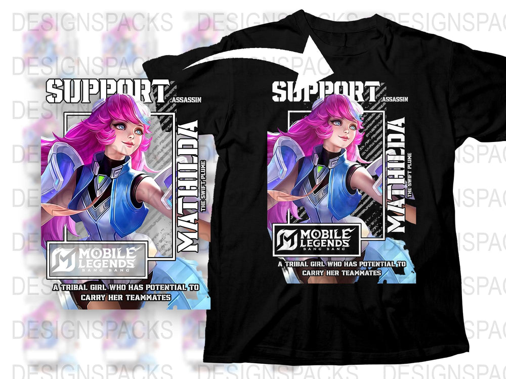 Mobile Legends Support T-Shirt, Assassin Graphic Tee, Gaming Apparel, Pink Hair Female Character Design
