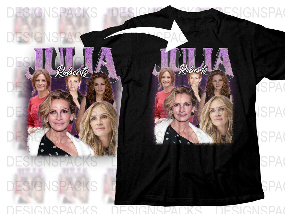Julia Roberts Collage T-Shirt, Vintage Style Graphic Tee, Multiple Portraits, Celebrity Fan Shirt