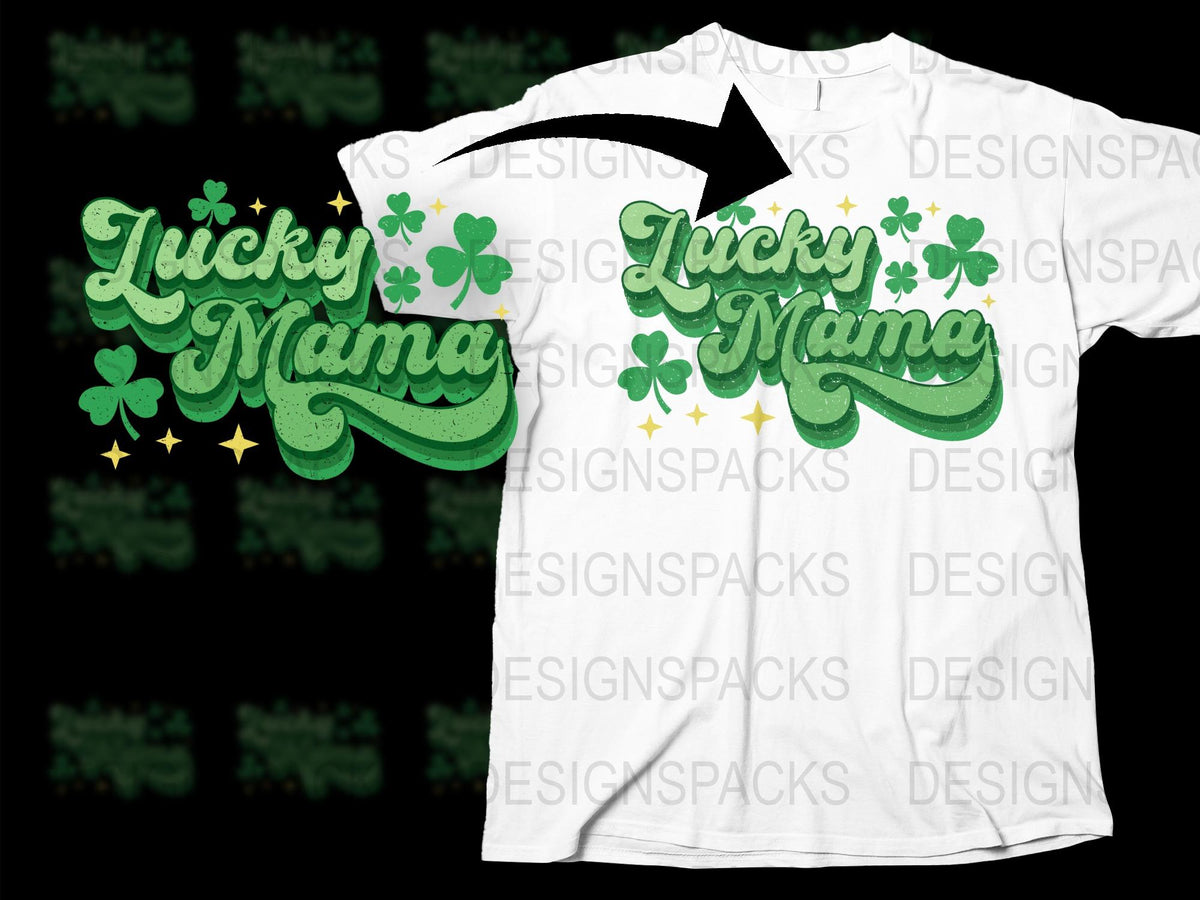 Lucky Mama St. Patrick's Day T-Shirt, Green Clover Graphic Tee, White Women's Festive Shirt