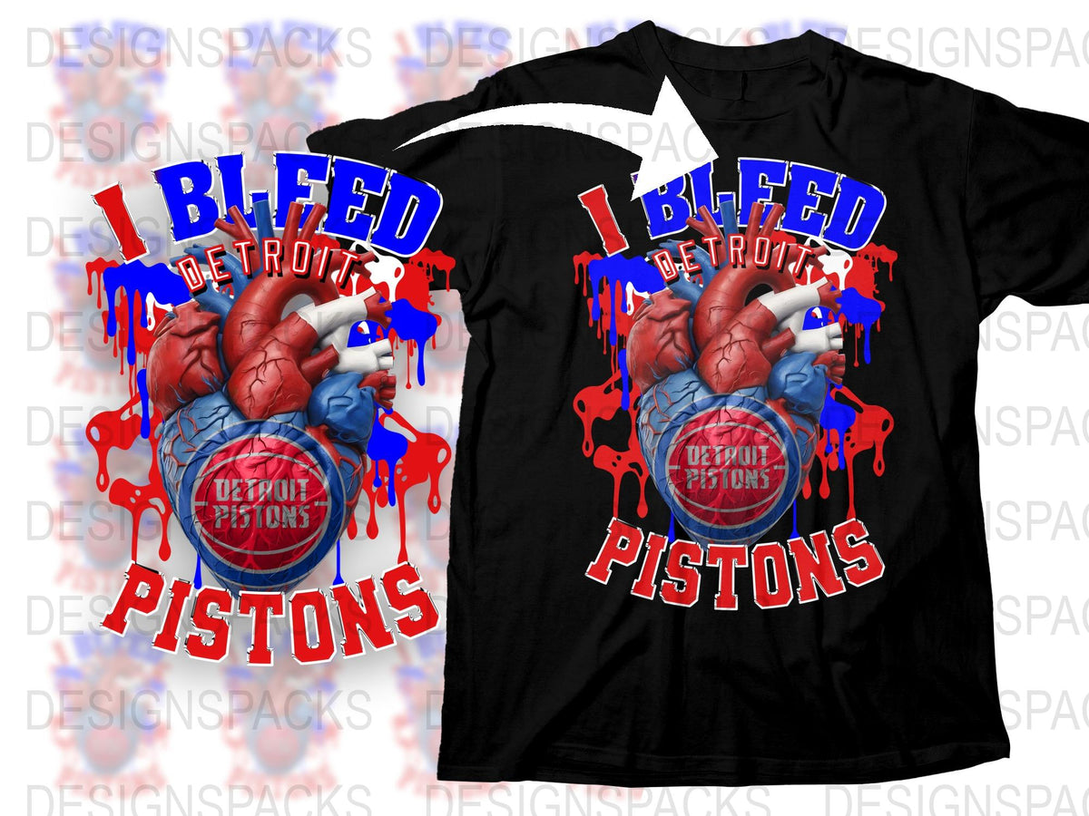 Detroit Pistons Fan T-Shirt, I Bleed Detroit, Basketball Heart Graphic Tee