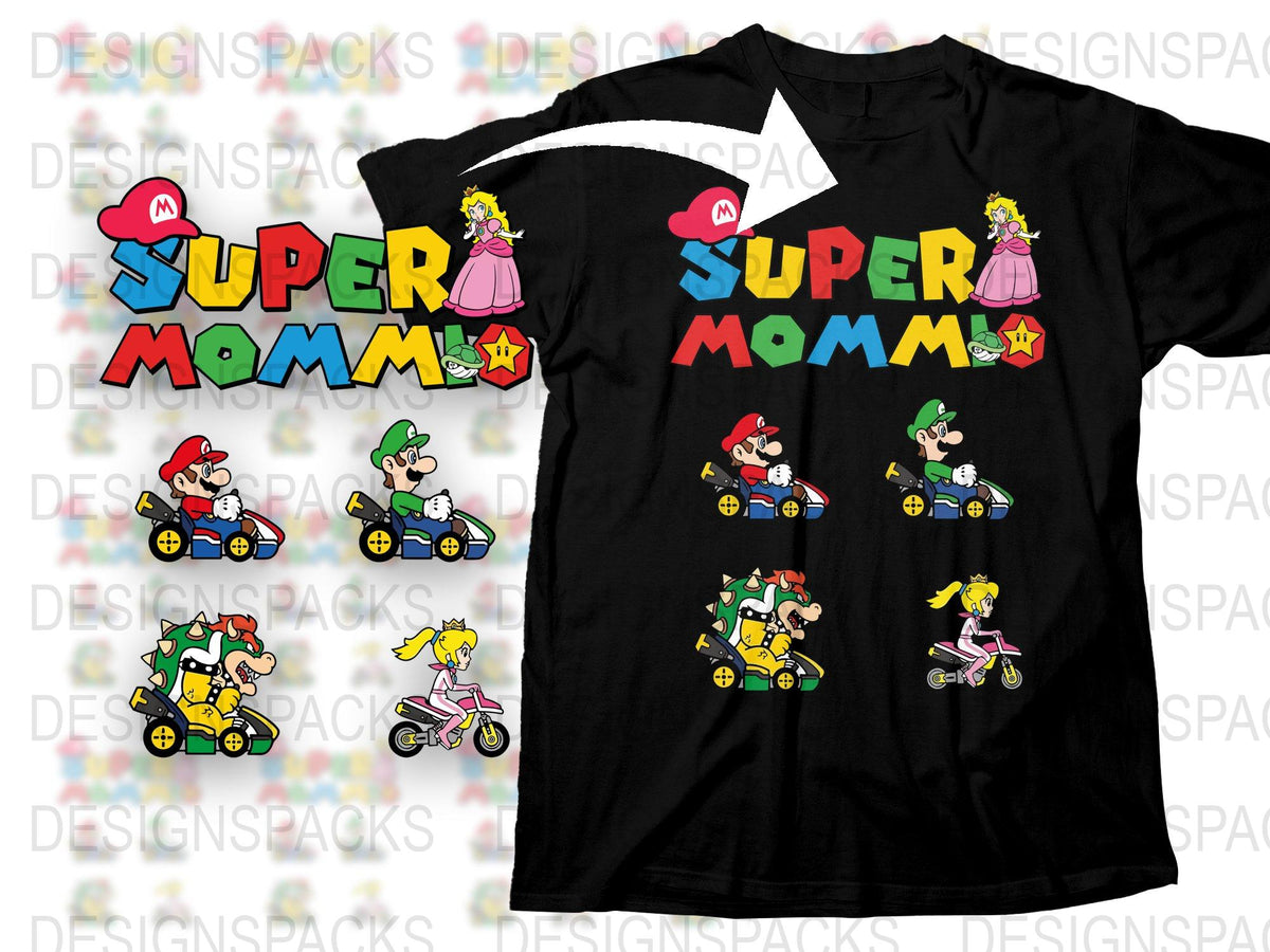 Super Mom Mario Kart T-Shirt, Gaming Inspired Graphic Tee, Gift for Mothers, Geek Apparel, Video Game Characters, Nintendo Fans Shirt