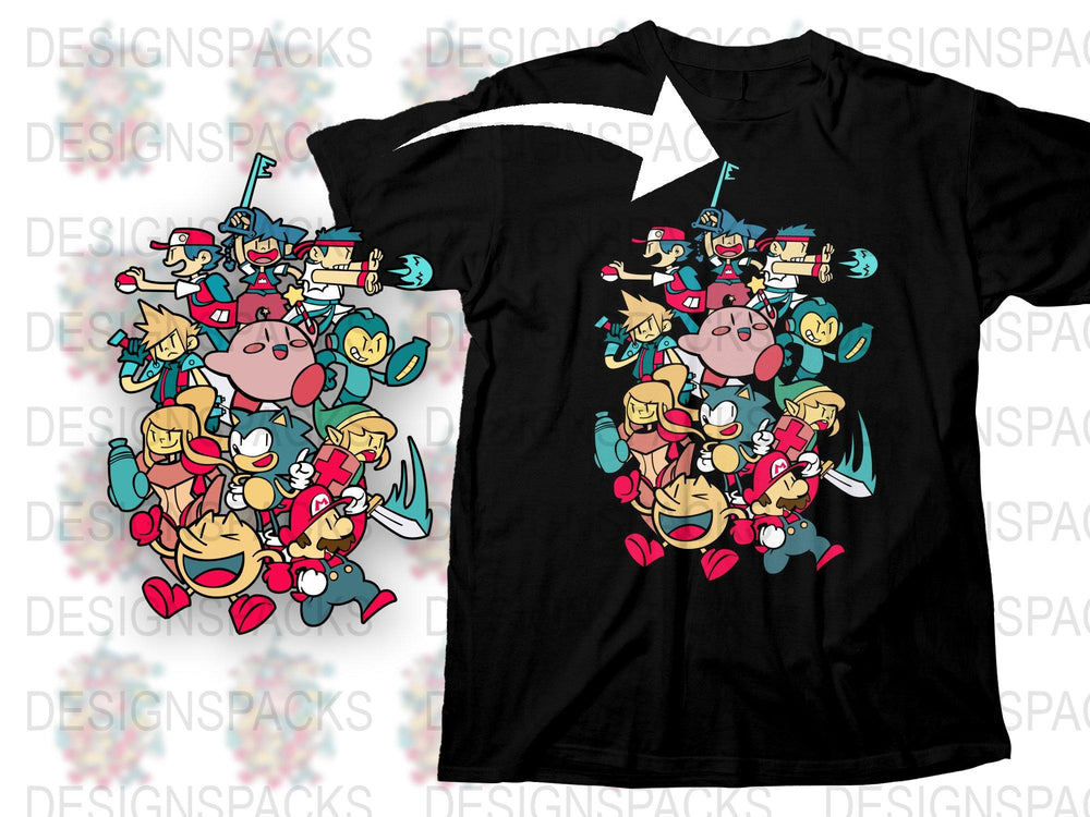 Colorful Cartoon Characters T-Shirt, Fun Anime Style Graphic Tee, Cute Casual Top, Unisex Fashion Shirt for All Ages
