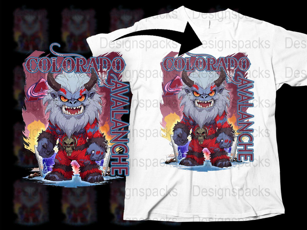 Colorado Avalanche Inspired Yeti Graphic T-Shirt, Bold Colorful Monster Design, Casual Wear