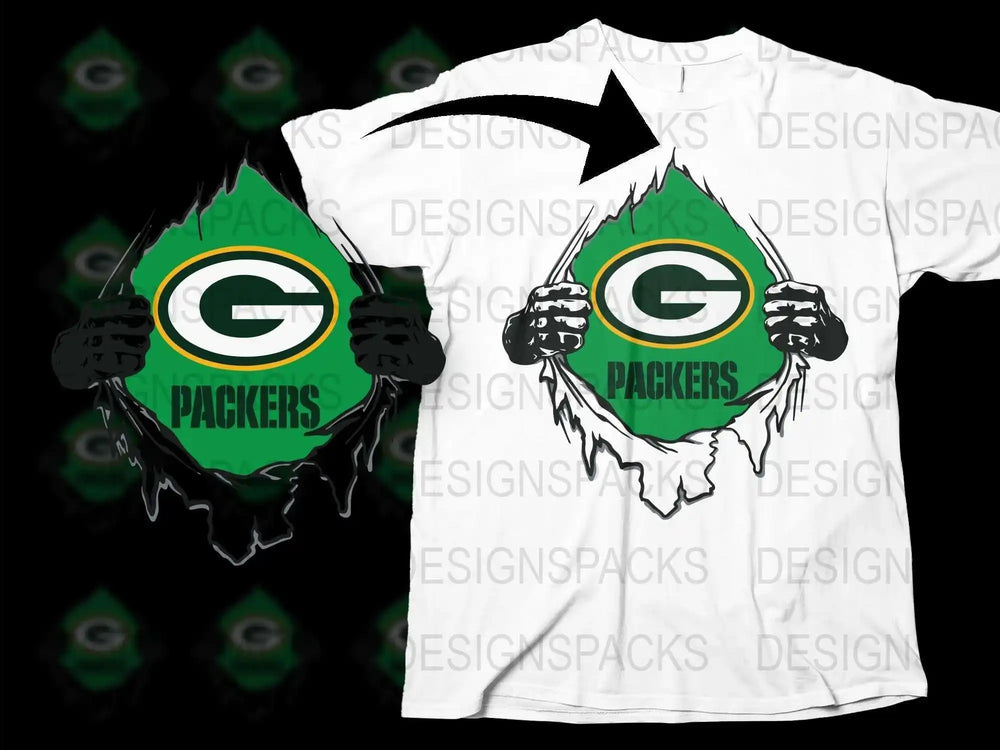 Green Bay Football Team T-Shirt, Ripped Design, Sports Fan Apparel, White Graphic Tee