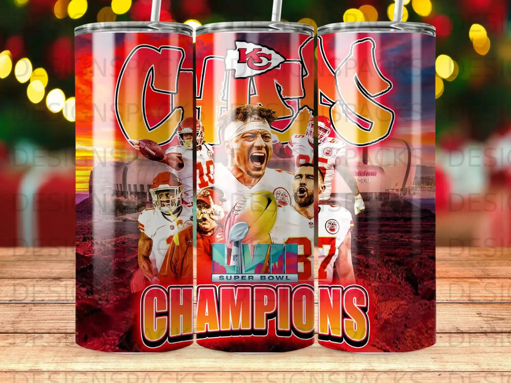 Kansas City Chiefs Super Bowl LVII Champions 87 tumbler design with Mahomes.