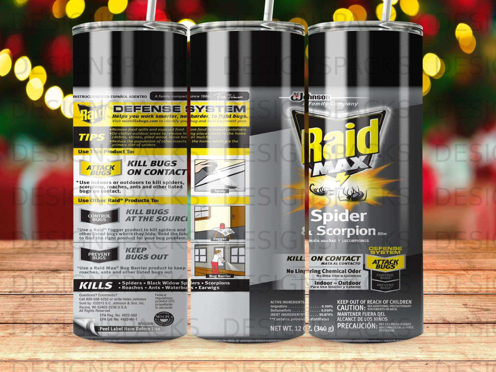 Raid Max Spider and Scorpion Killer aerosol can with spray nozzle.