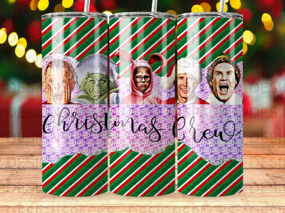 Buddy the Elf, Kevin McCallister, the Grinch, and other Christmas characters on a tumbler.