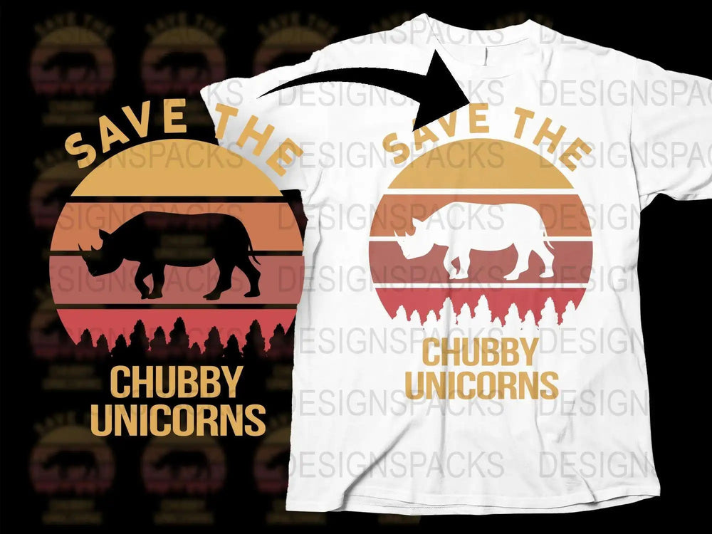 Save The Chubby Unicorns T-Shirt, Funny Rhino Sunset Graphic Tee, Wildlife Conservation Shirt