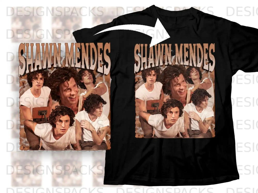 Shawn Mendes t-shirt with collage of artist's photos.