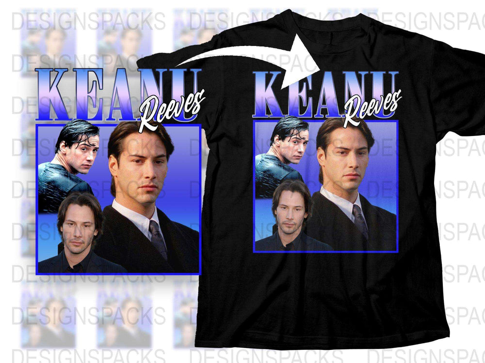 Keanu Reeves Fan T-Shirt, Movie Star Photo Collage, Black Tee, Unisex Graphic Shirt, Gift for Film Lovers