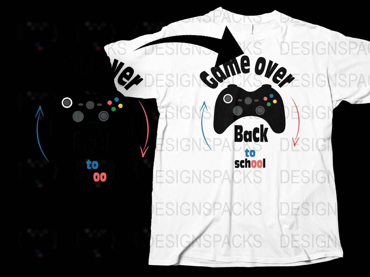 Game Over Back to School T-Shirt, Video Game Controller Graphic Tee, Gamer Gift, Unisex Kids' Clothing
