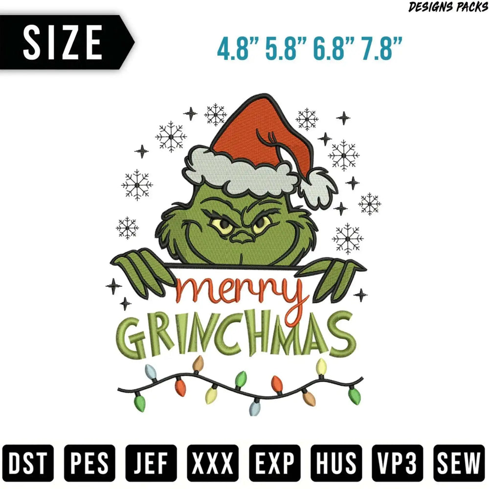 Grinchmas embroidery design with sizes and file formats.