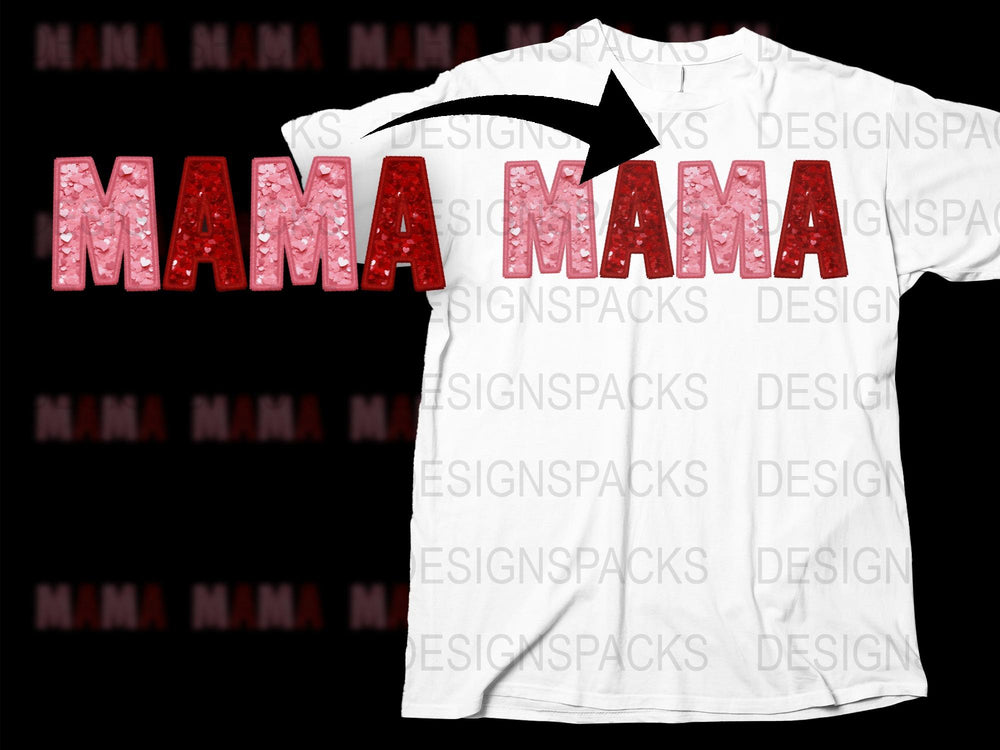 Red Glitter Mama Text T-Shirt, Sparkly Mother's Day Gift, Casual Women's Fashion Top, Trendy Mom Tee