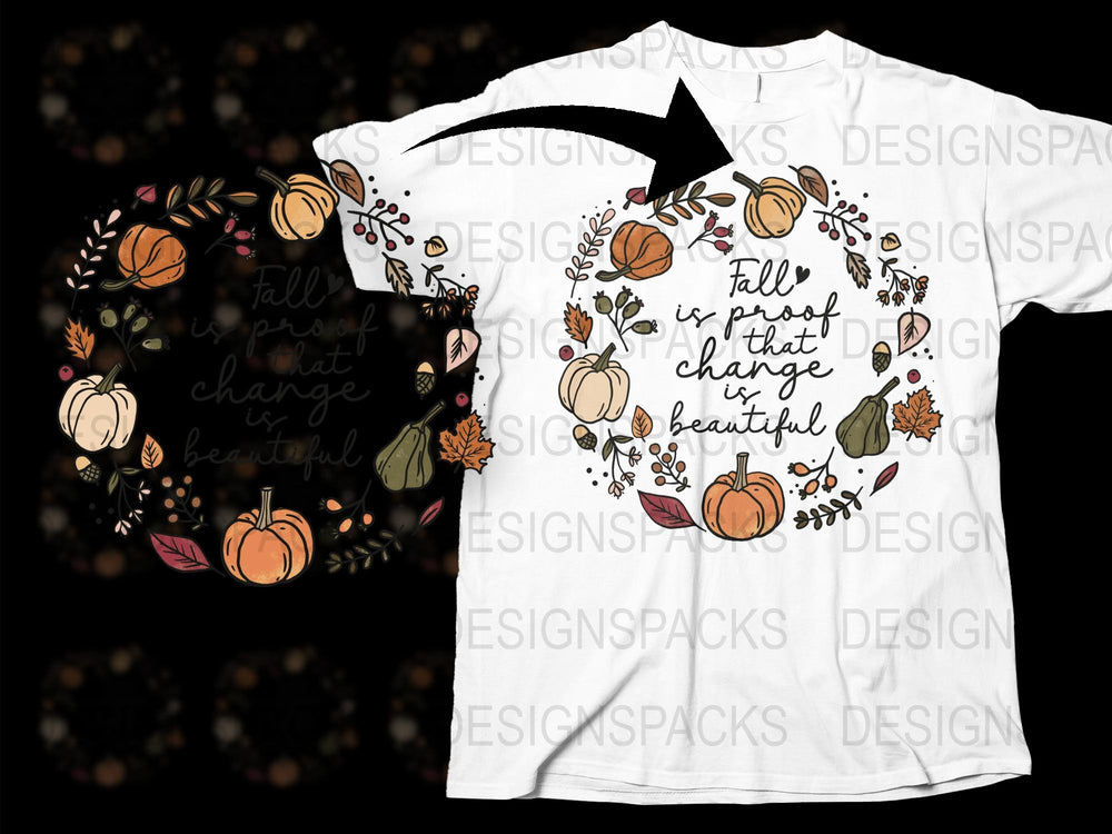 Fall Season T-Shirt with Pumpkin and Leaf Design, Autumn Quote Graphic Tee, Thanksgiving Casual Wear