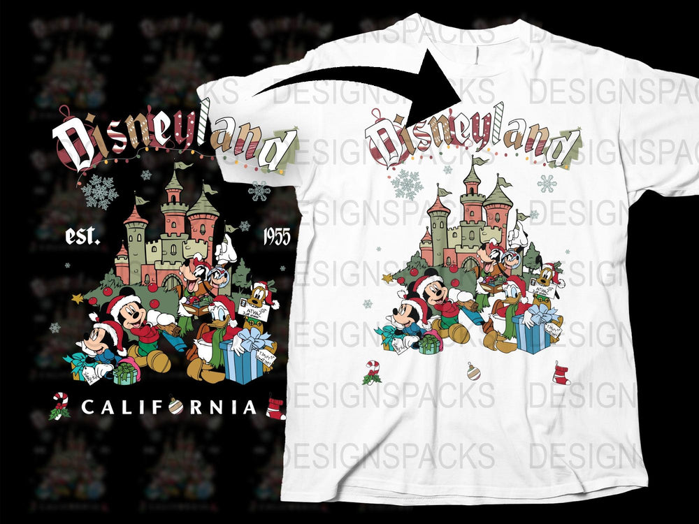 Disneyland California Vintage 1955 Mickey Holiday T-Shirt, Christmas Castle Graphic Tee