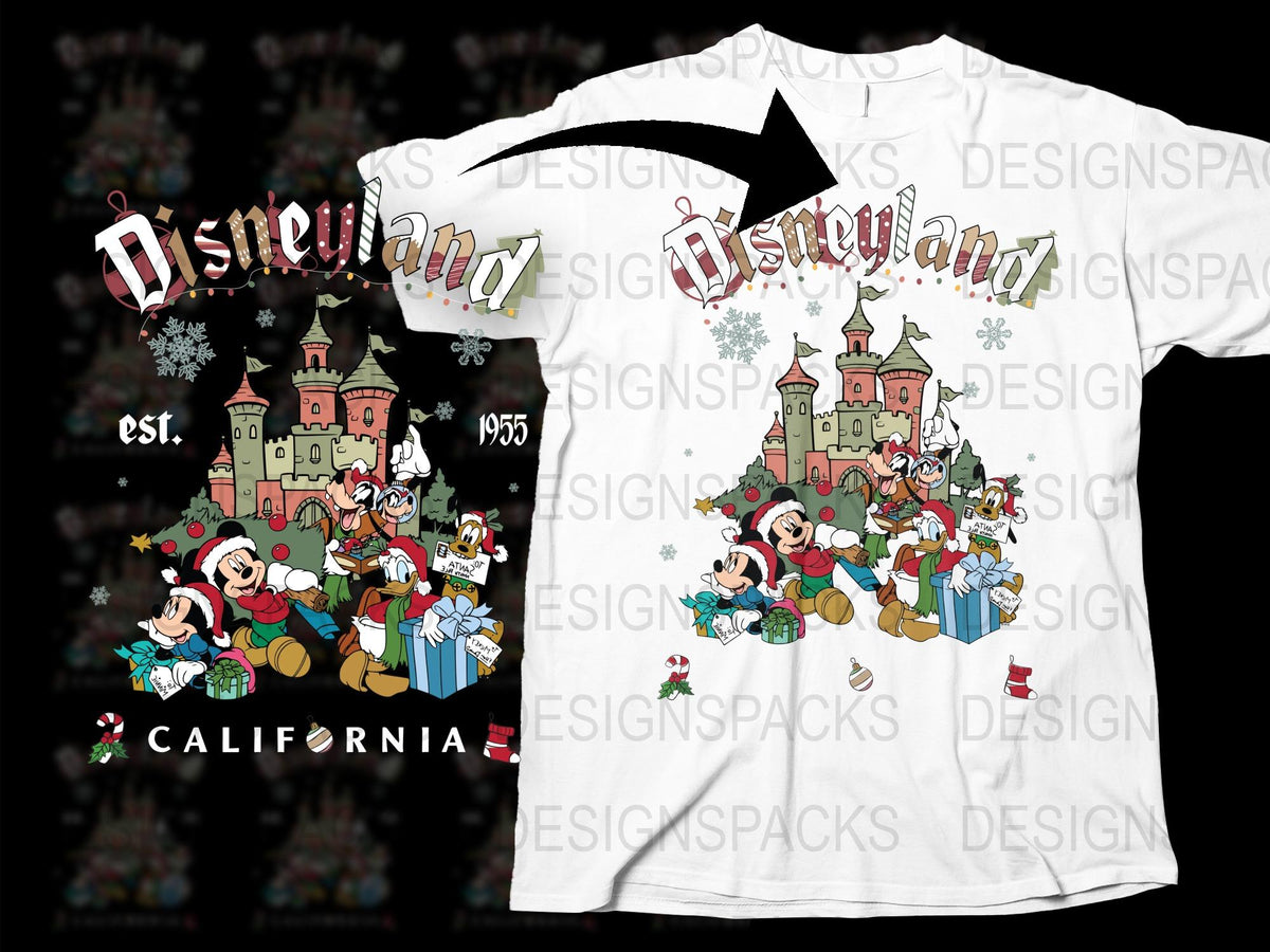 Disneyland California Vintage 1955 Mickey Holiday T-Shirt, Christmas Castle Graphic Tee