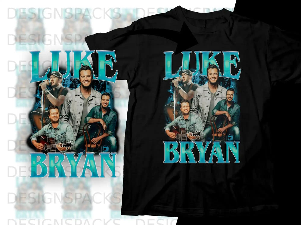 Luke Bryan collage t-shirt with artist photos and text.