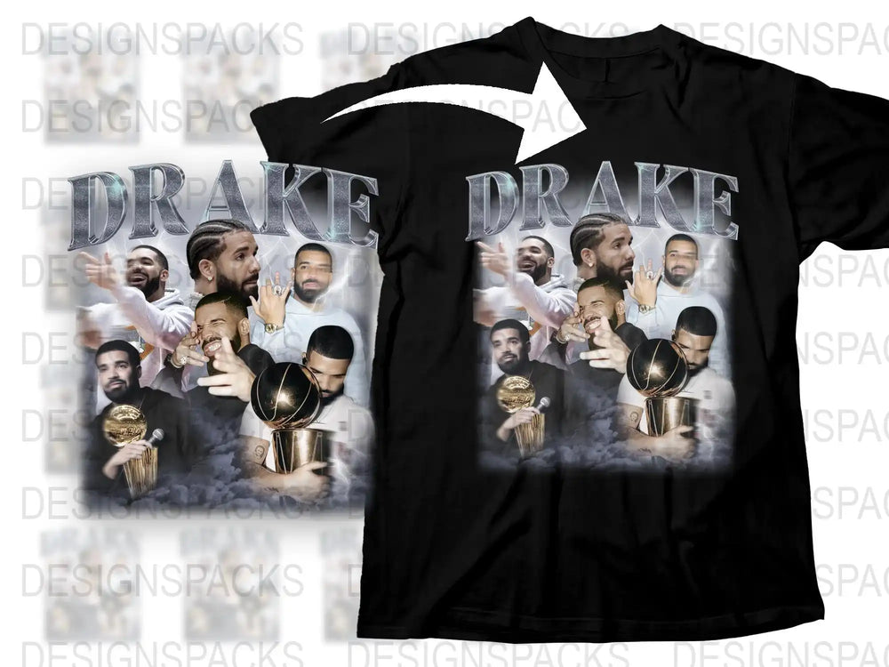 Drake Graphic T-Shirt, Hip Hop Artist Multiple Images Design, Black Cotton Tee