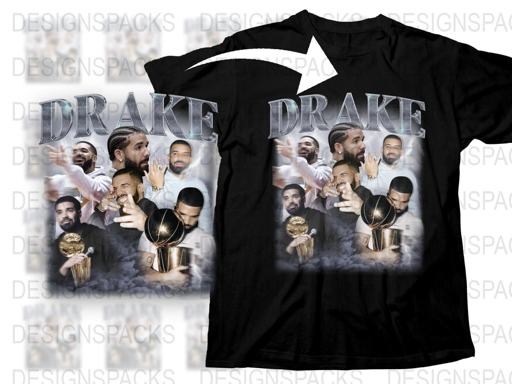 Drake Graphic T-Shirt, Hip Hop Artist Multiple Images Design, Black Cotton Tee