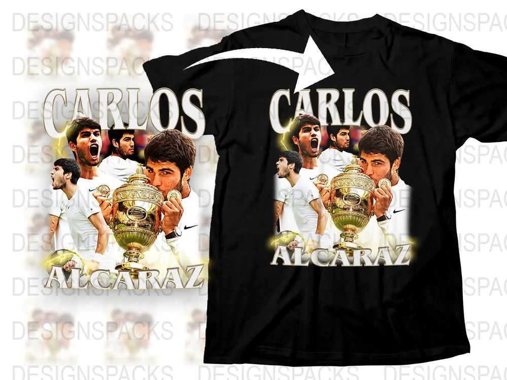 Carlos Alcaraz Champion Graphic T-Shirt, Tennis Fan Apparel, Sports Victory Design Tee, Bold Print Shirt for Tennis Enthusiasts