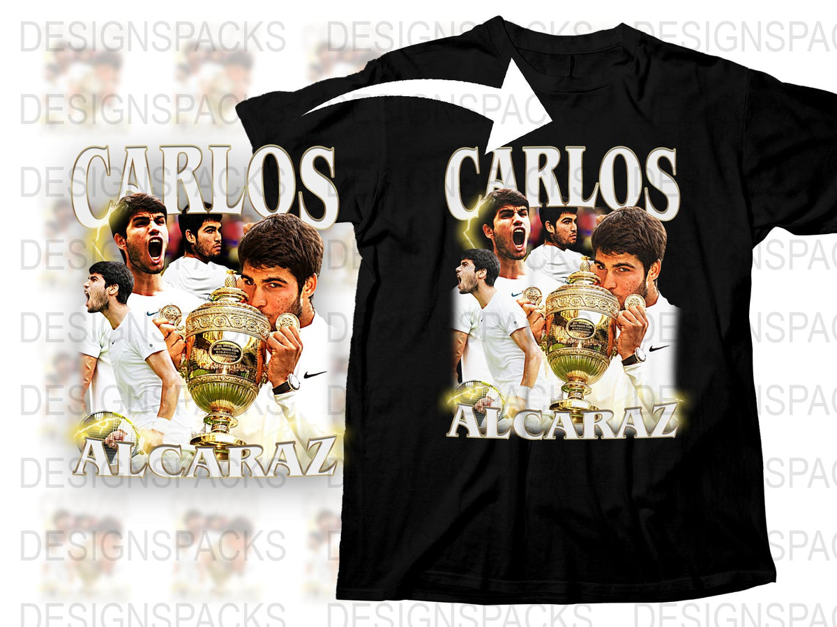 Carlos Alcaraz Champion Graphic T-Shirt, Tennis Fan Apparel, Sports Victory Design Tee, Bold Print Shirt for Tennis Enthusiasts