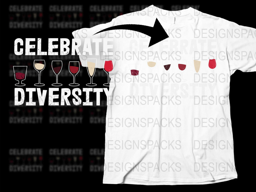 Celebrate Diversity T-Shirt, Wine Glasses Graphic Tee, Unique Party Wear, Unisex Adult Fashion, Gift Idea